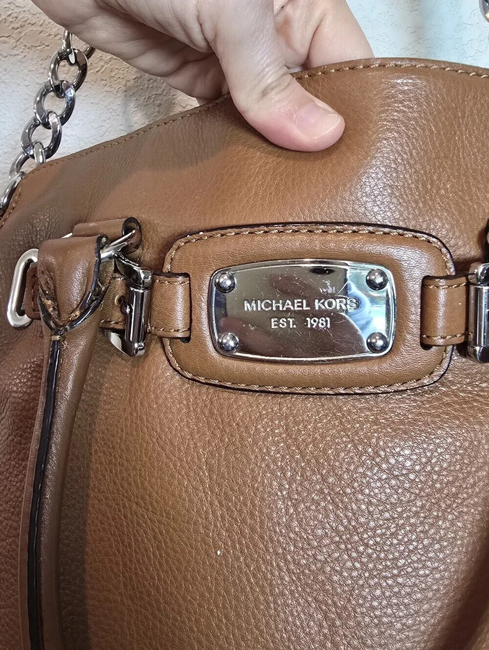 MICHAEL KORS Tan Leather Satchel with Gold Hardware